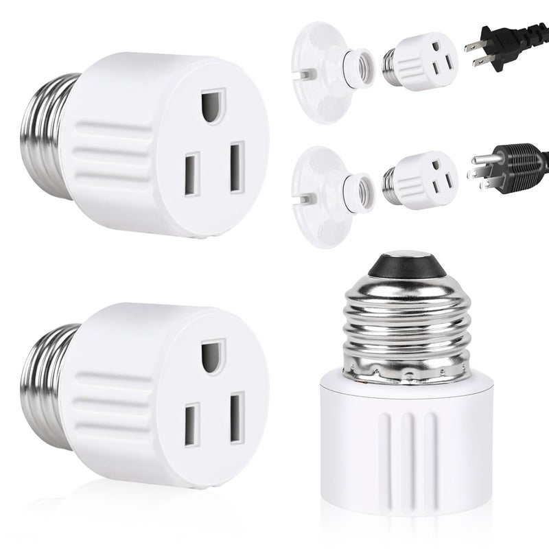 EMNOOTI Outlet Light Socket Adapter,Screw in Outlet Socket,E26 Light Bulb to Outlet Socket Converter,Light Bulb Plug Adapter for Porch Light Socket,Camera,Garage Light (2) - Image 1